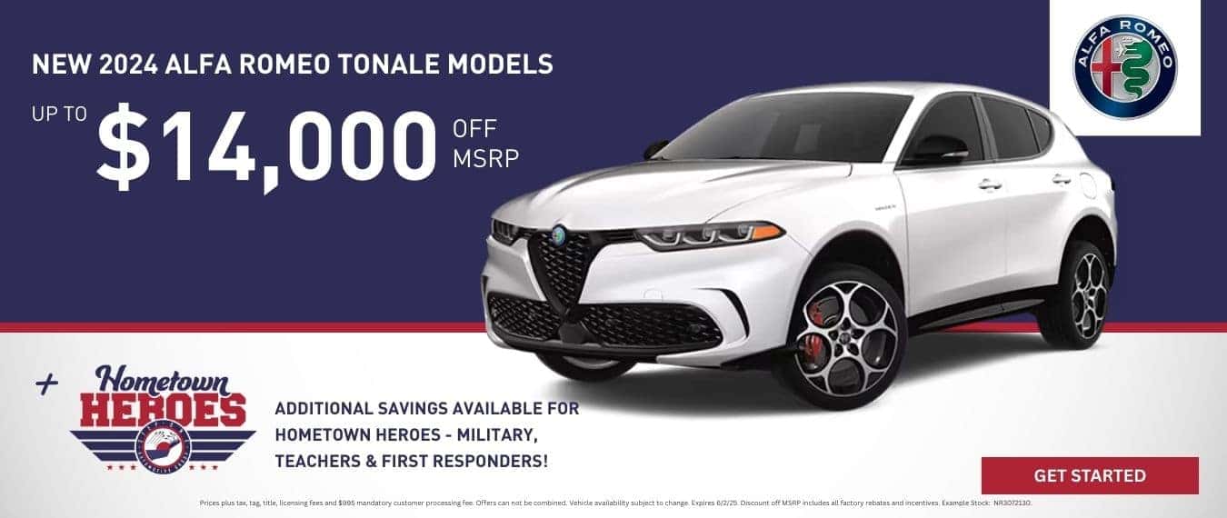 Buy a New 2024 Alfa Romeo Tonale and get up to $14,000 off at Step One Alfa Romeo Pensacola in Pensacola, FL. Select the image to view inventory.