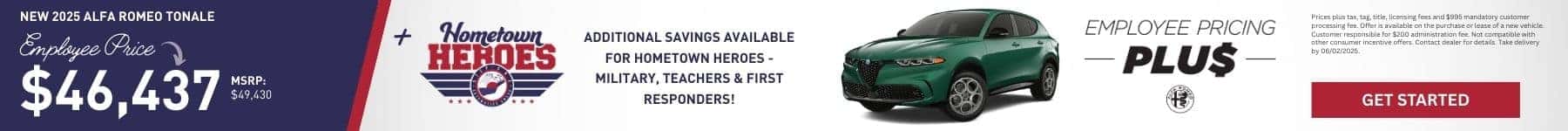 Buy a New 2025 Alfa Romeo Tonale starting at $46,437 with Employee Pricing Plus at Step One Alfa Romeo Pensacola in Pensacola, FL. Select the image to view inventory.