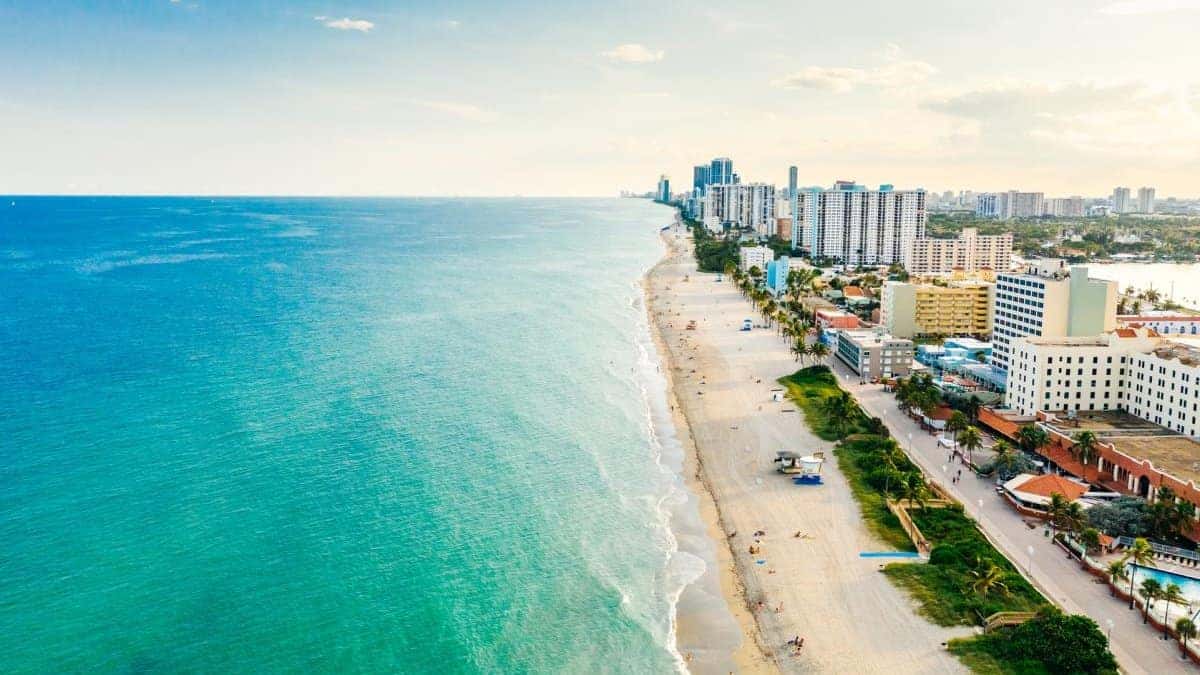Hollywood Beach coastline near Hollywood, FL