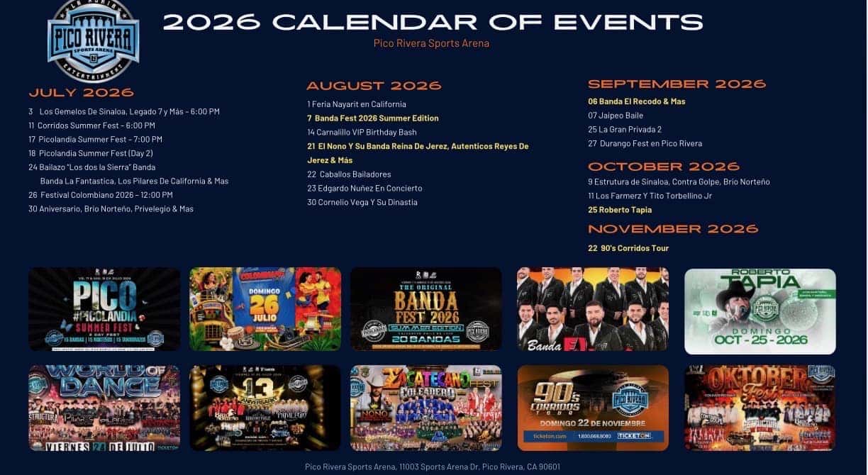 Pico Rivera Sports Arena Schedule