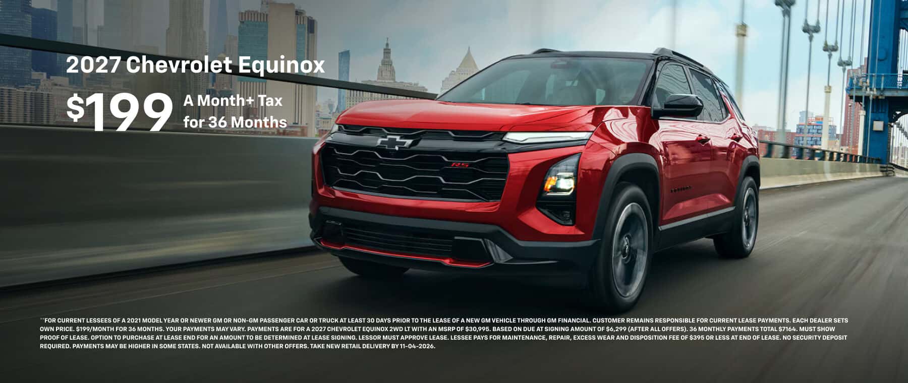 Lease a 2027 Chevrolet Equinox 2WD LT for $199/mo plus tax for 36 months.
