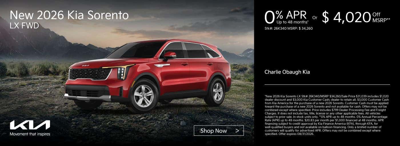 2026 Kia Sorento - 0% APR or $4,020 Off MSRP