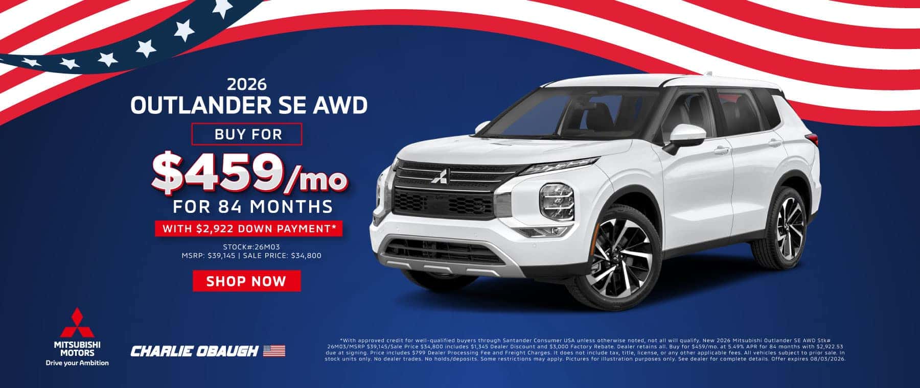 2026 Outlander LE AWD - $459/mo