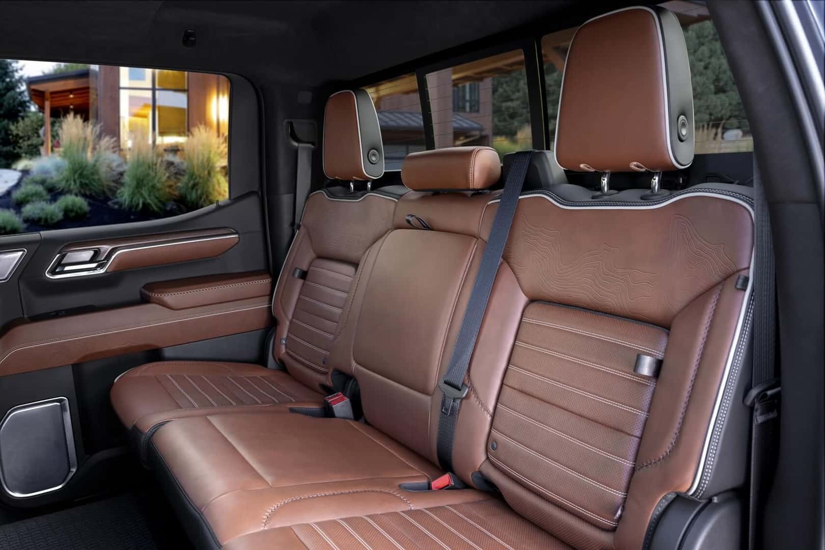 Brown back seat interior of gmc sierra 1500