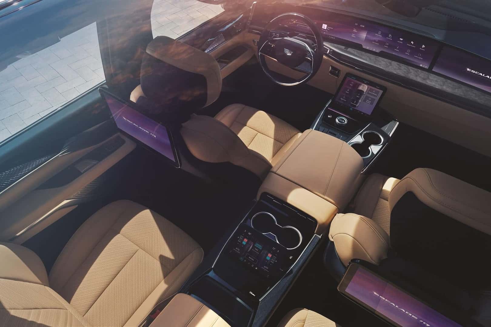 Cadillac-Escalade-IQ cream color Interior seating view from above