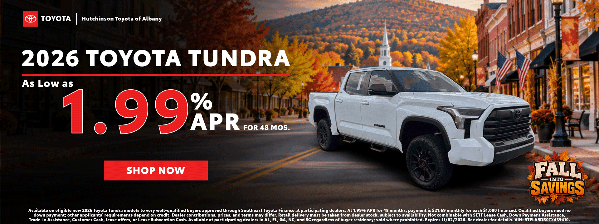2026 Toyota Tundra at Hutchinson Toyota of Albany: finance as low as 1.99% APR for 48 months