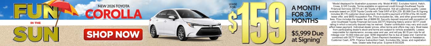 New 2026 Toyota Corolla Lease for $159 for 36 Months $5,999 due at signing*