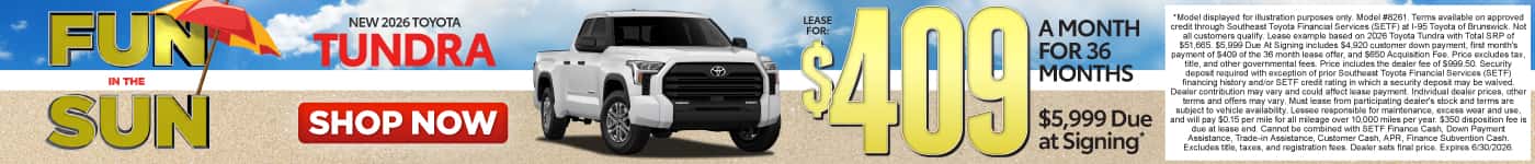 New 2026 Toyota Tundra Lease for $409 for 36 Months $5,999 Due at Signing*