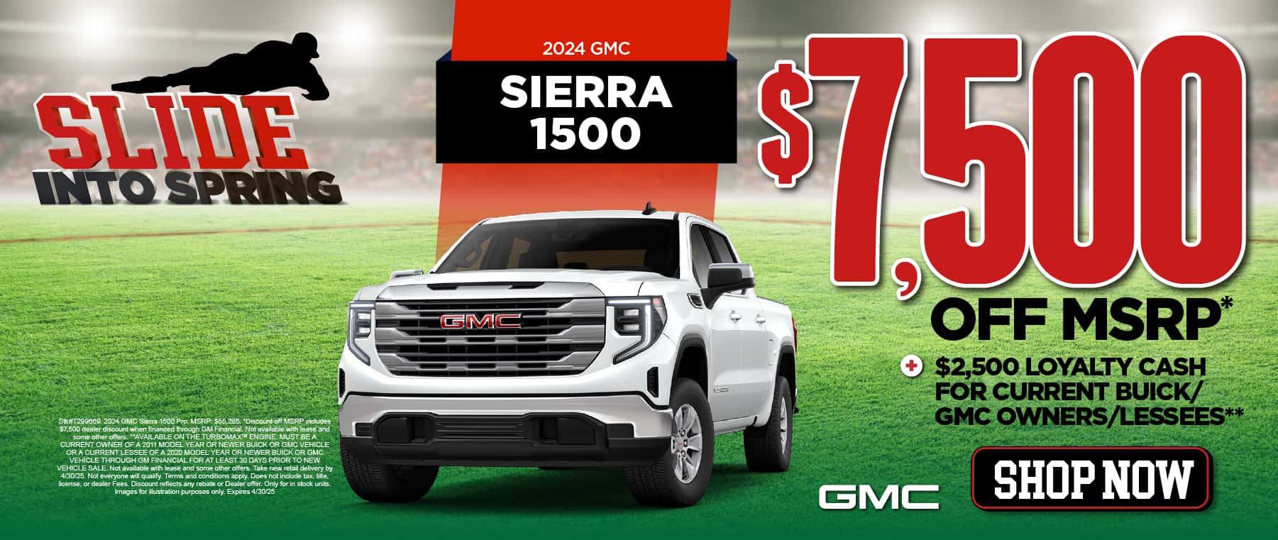 2024 GMC Sierra 1500 $7,500 off MSRP* + $2,500 Loyalty Cash for current Buick/ GMC owners/leasees**