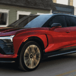 2026 Chevrolet Blazer EV in red running on city street