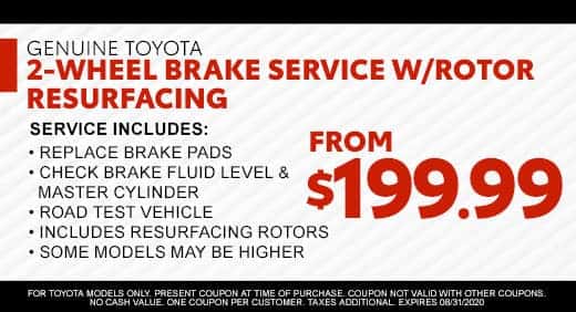 2‑Wheel Brake Service w/Rotor Resurfacing From $199.99 at Massey Toyota!