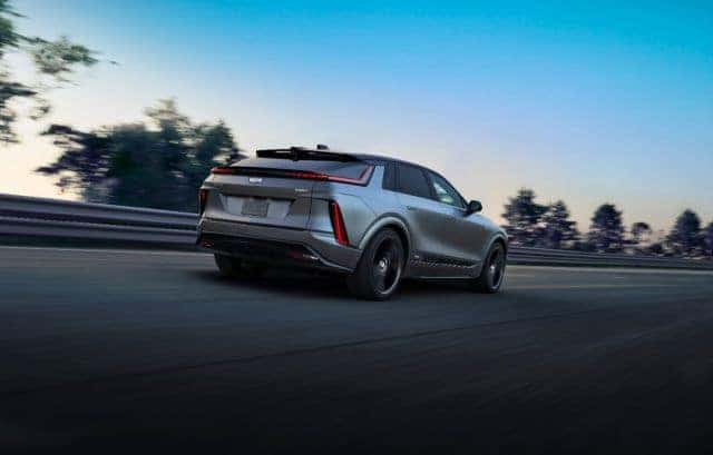 the rear passenger view of a Cadillac LYRIQ-V