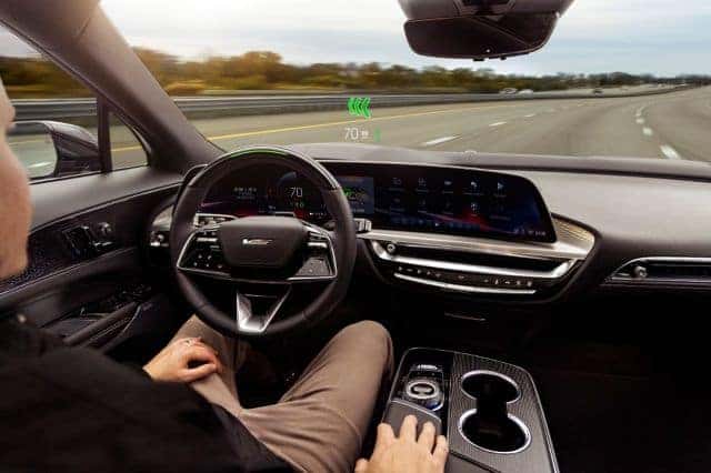 the driver side interior of a Cadillac LYRIQ-V