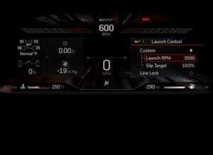 2025 Cadillac CT4-V digital instrument cluster displaying key performance and driving information.