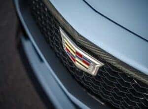 Close-up of the 2025 Cadillac CT5-V carbon fiber accents, highlighting lightweight aerodynamic elements that enhance performance and add a bold, race-inspired aesthetic.