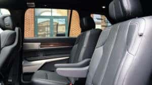 Interior view of the 2026 Cadillac Vistiq showcasing available color and material options, highlighting premium finishes and stylish design