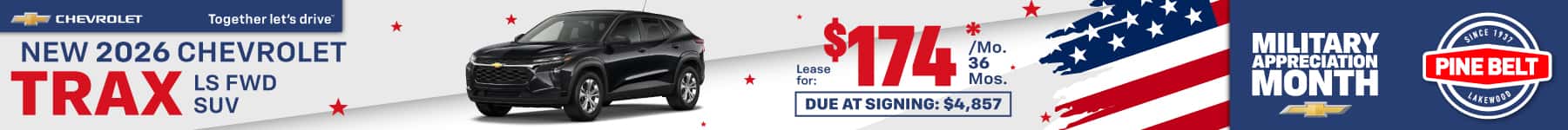 2026 Chevrolet Trax lease for $174 per month for 36 months with $4,857 due at signing