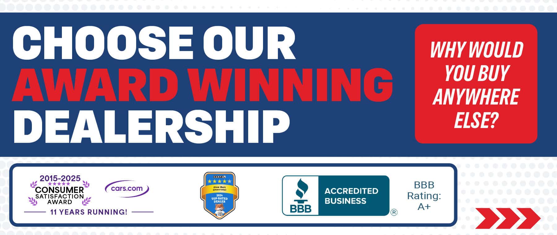 Choose our award winning dealership. Why would you buy any anywhere else?