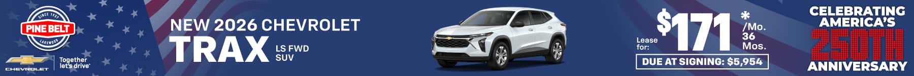 2026 Chevrolet Trax lease for $171 per month for 36 months with $5,954 due at signing