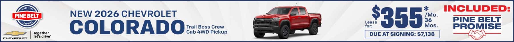 2026 Chevrolet Colorado lease for $355 per month for 24 months with $7,138 due at signing