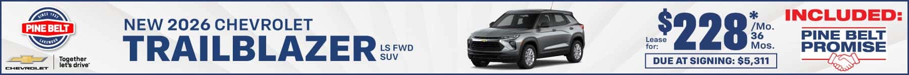 2026 Chevrolet Trailblazer lease for $228 per month for 36 months with $5,311 due at signing