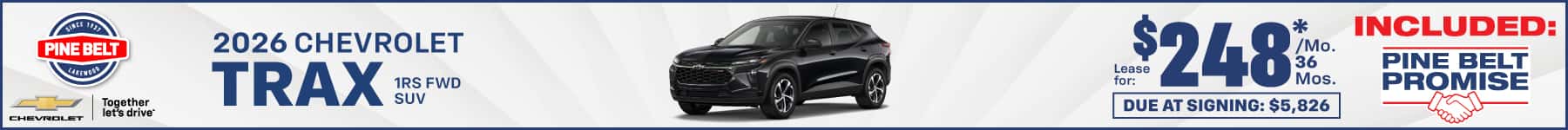 2026 Chevrolet Trax lease for $248 per month for 36 months with $5,826 due at signing