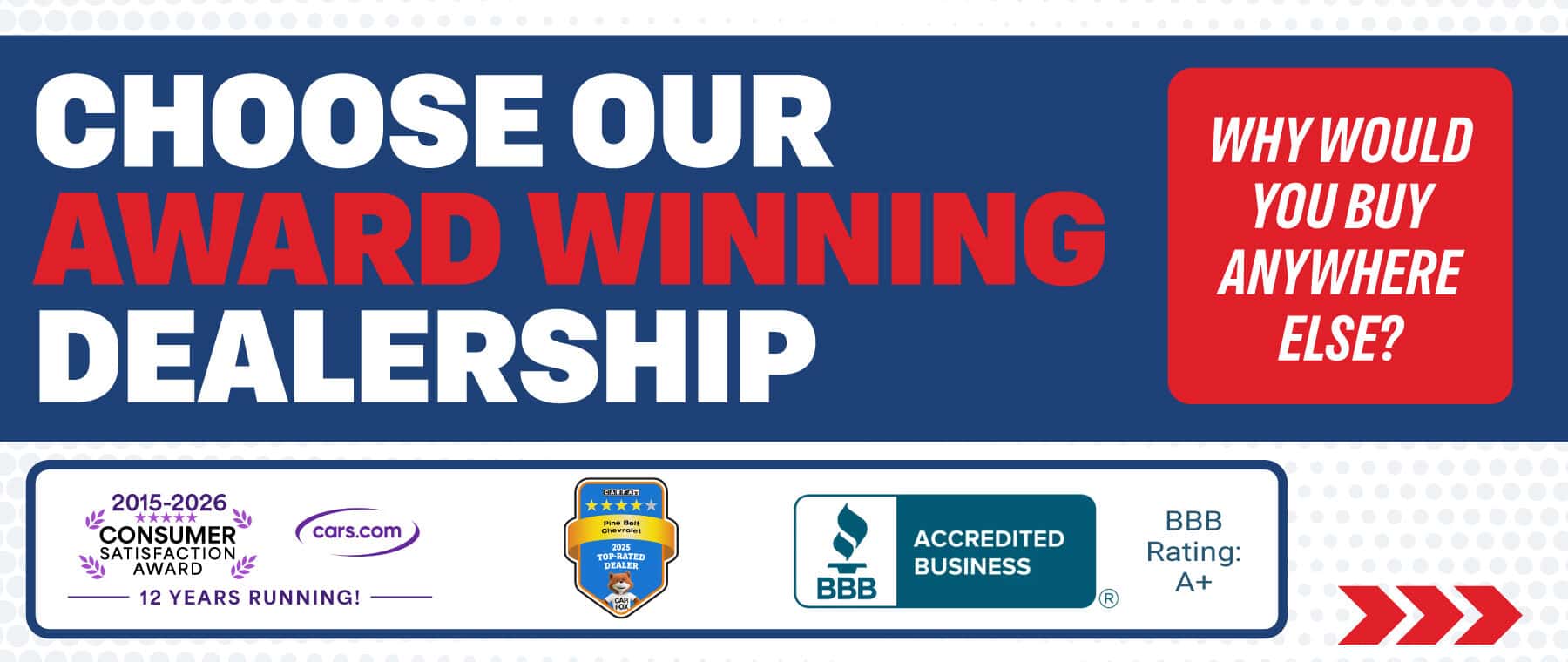 Choose our award winning dealership. Why would you buy any anywhere else?