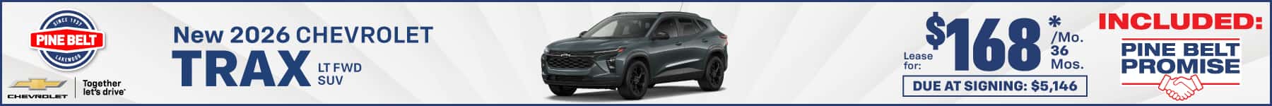 2026 Chevrolet Trax lease for $168 per month for 36 months with $5,146 due at signing