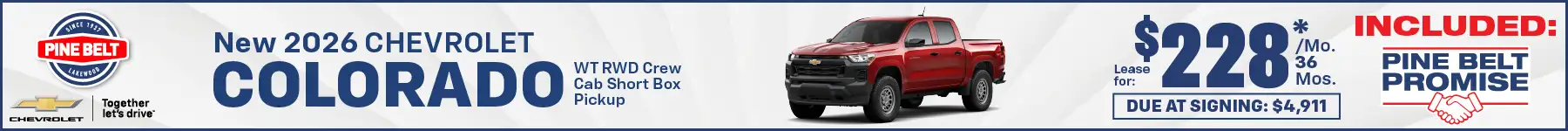 2026 Chevrolet Colorado lease for $228 per month for 24 months with $4,911 due at signing