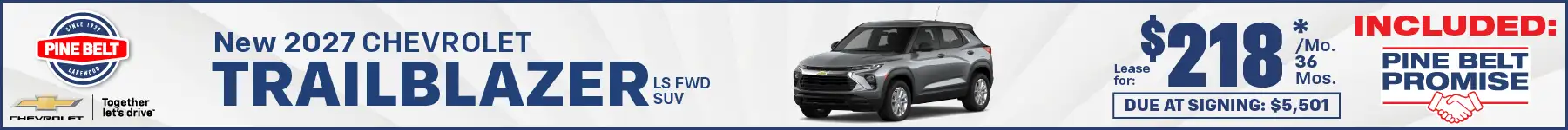 2026 Chevrolet Trailblazer lease for $218 per month for 36 months with $5,501 due at signing