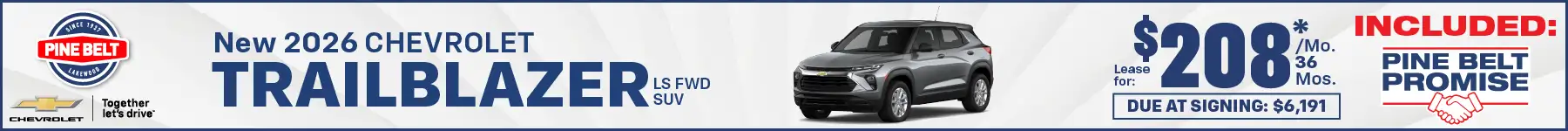 2026 Chevrolet Trailblazer lease for $208 per month for 36 months with $6,191 due at signing