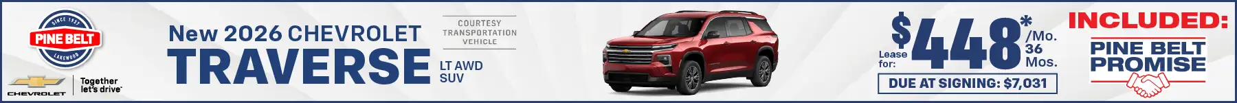 2026 Chevrolet Traverse lease for $448 per month for 36 months with $5,788 due at signing