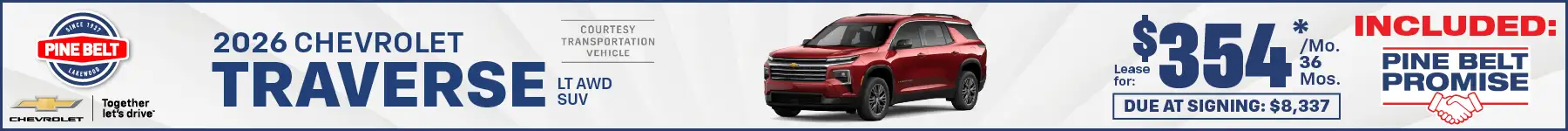 2026 Chevrolet Traverse lease for $354 per month for 36 months with $8,337 due at signing