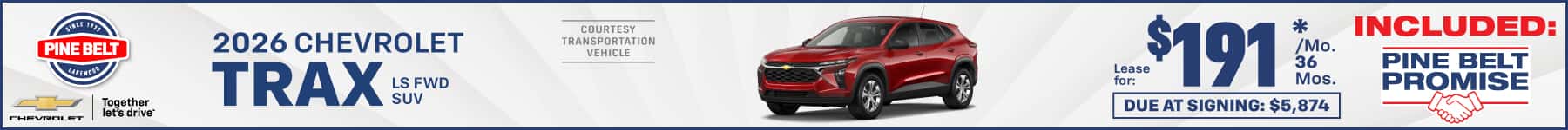 2026 Chevrolet Trax lease for $191 per month for 36 months with $5,874 due at signing