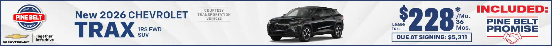 2026 Chevrolet Trax lease for $228 per month for 36 months with $5,311 due at signing