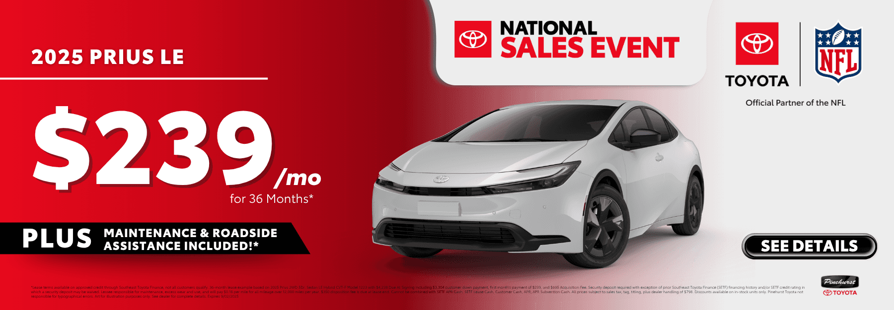 2025 Toyota Prius LE - $239/mo for 36 Months* with disclaimer
