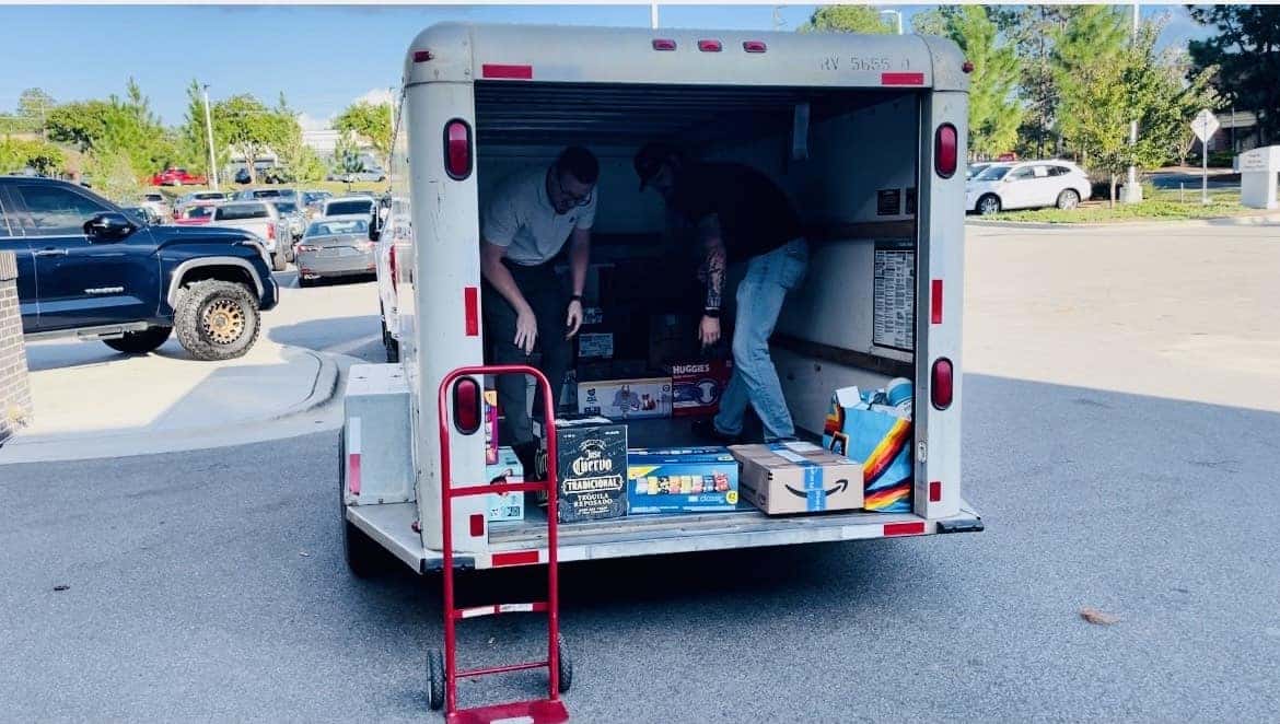Trailer being filled with supplies to be taken to Western NC