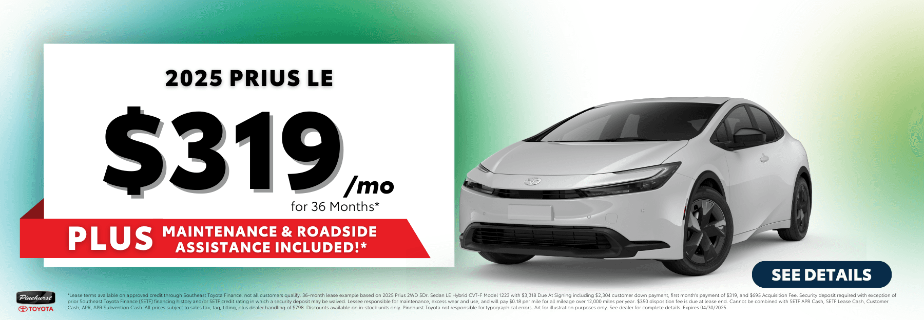 2025 Prius LE - $319/mo for 36 Months* with disclaimer