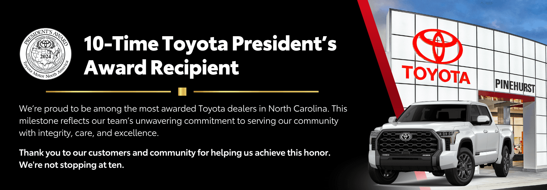 Toyota President's Award Winner banner