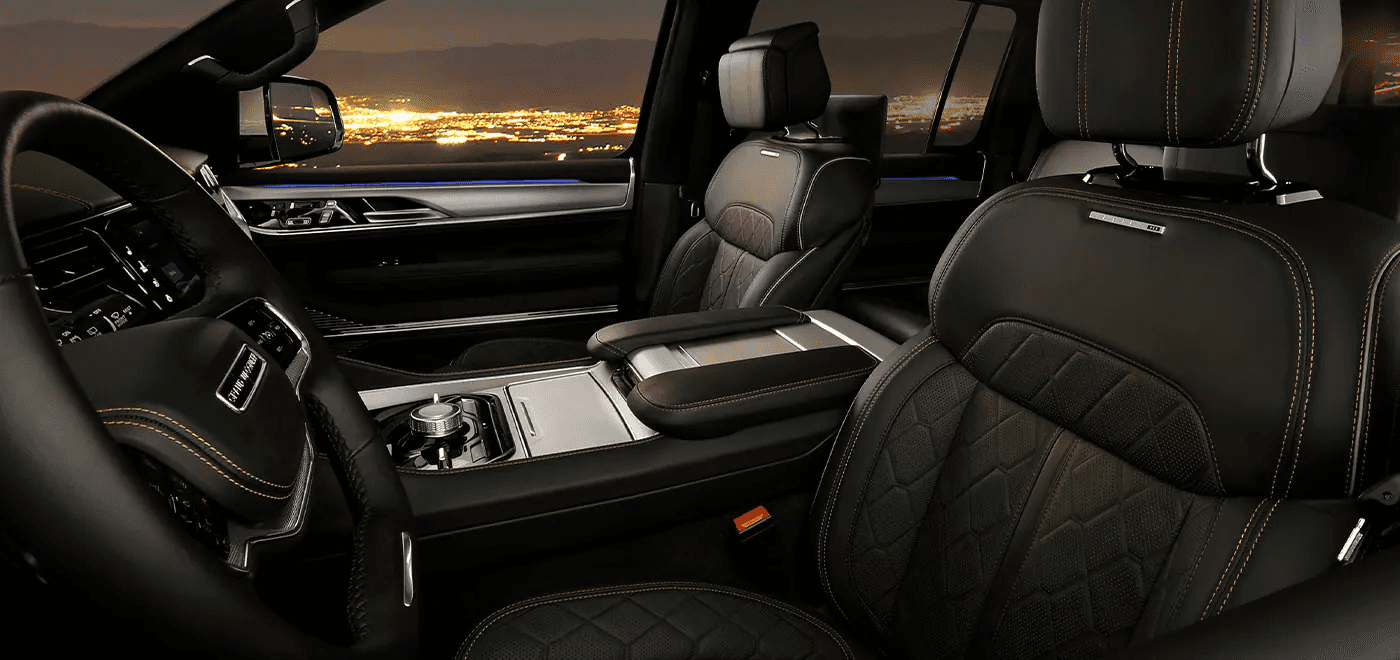 2022 Jeep Wagoneer interior at dusk