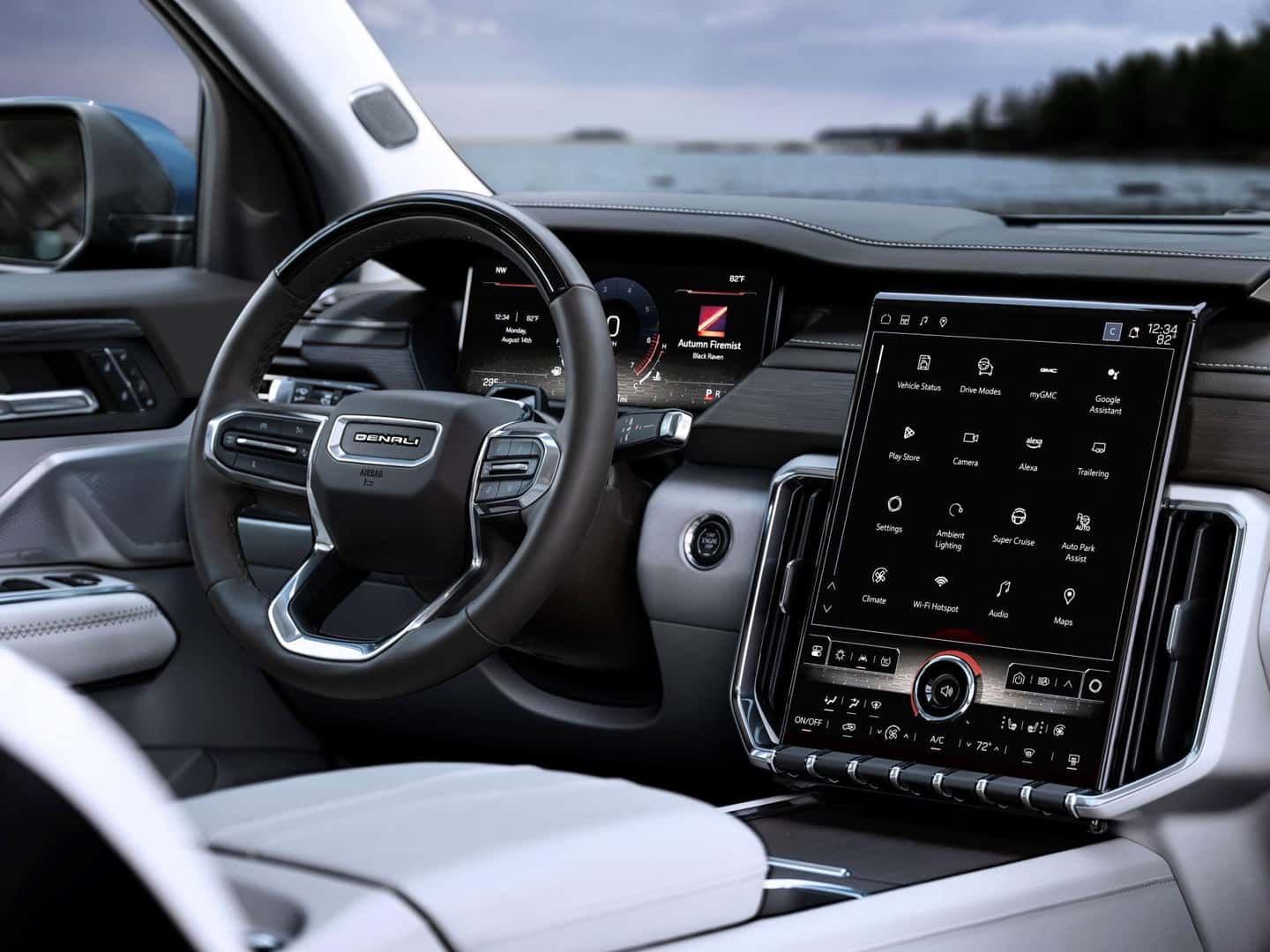 The 2024 GMC Acadia Denali's Front Interior, With A Good Steering Wheel And Dependable Infotainment Centers