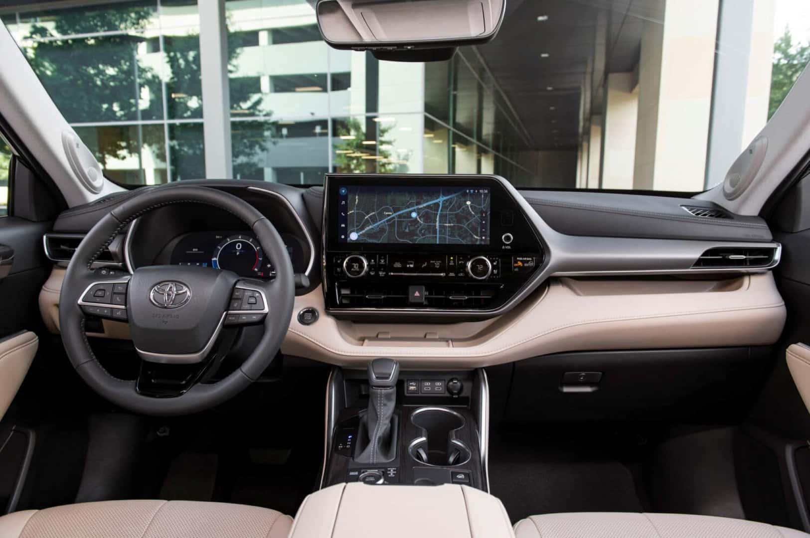 The Spacious Front Interior Of The 2025 Toyota Highlander
