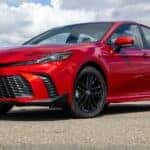 The Front Profile Of A Sexy Red 2025 Toyota Camry