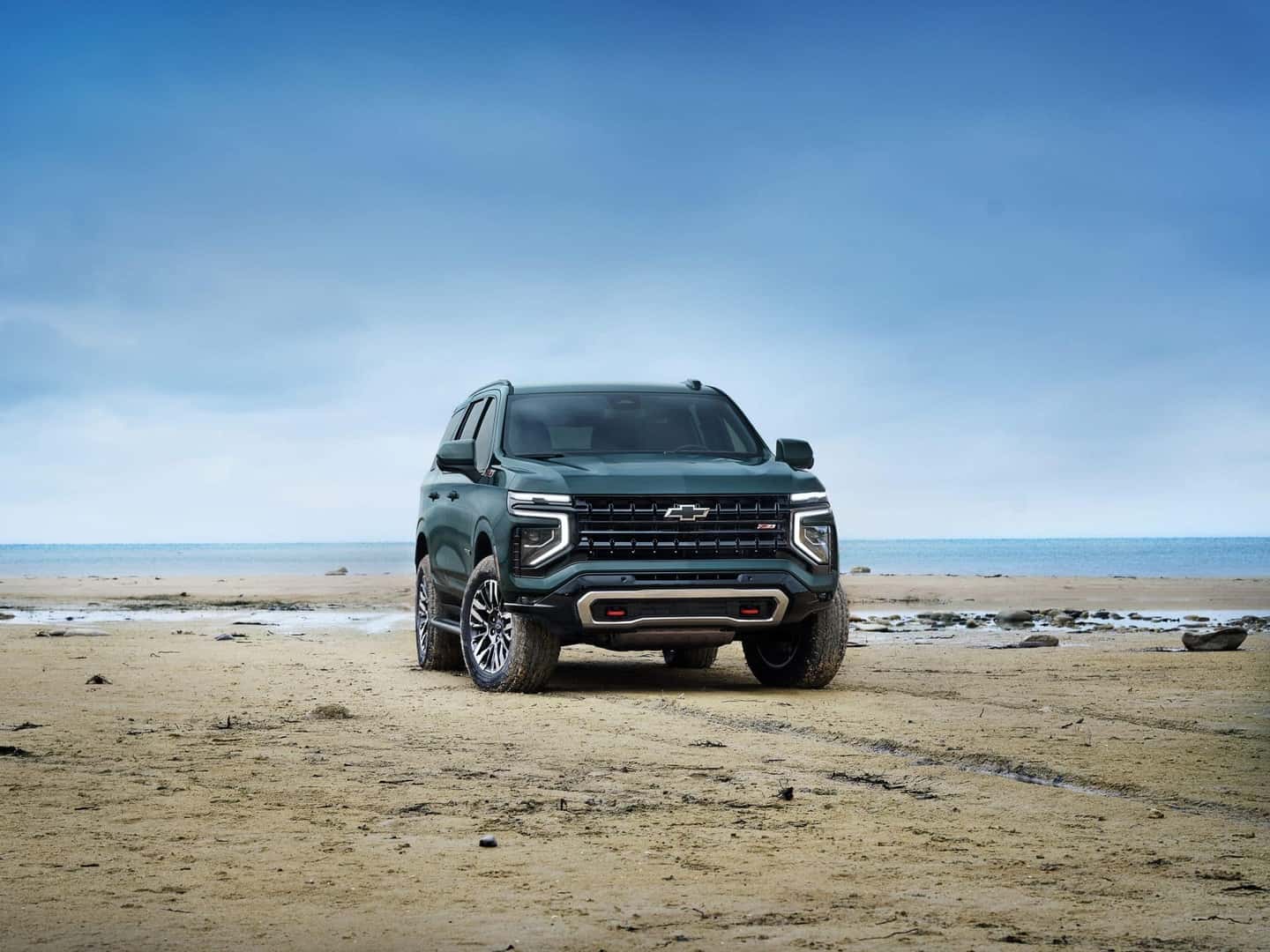 The Glorious Front Profile Of The 2025 Chevrolet Tahoe Z71, Parked On A Breezy Beach