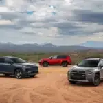 Three 2026 Toyota Rav4 parked off road