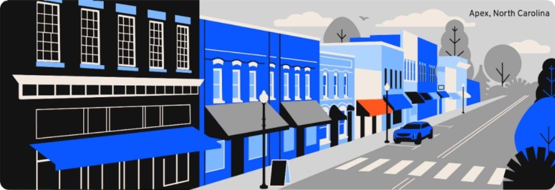 A Stylized Graphic Of Apex, North Carolina's Downtown Area