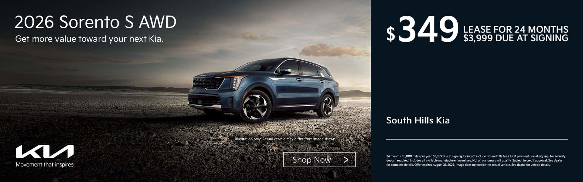 2026 Kia Sorento S AWD Lease Offer