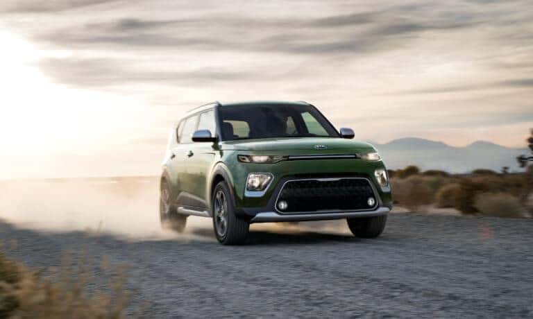 2021 Kia Soul Driving on a desert road