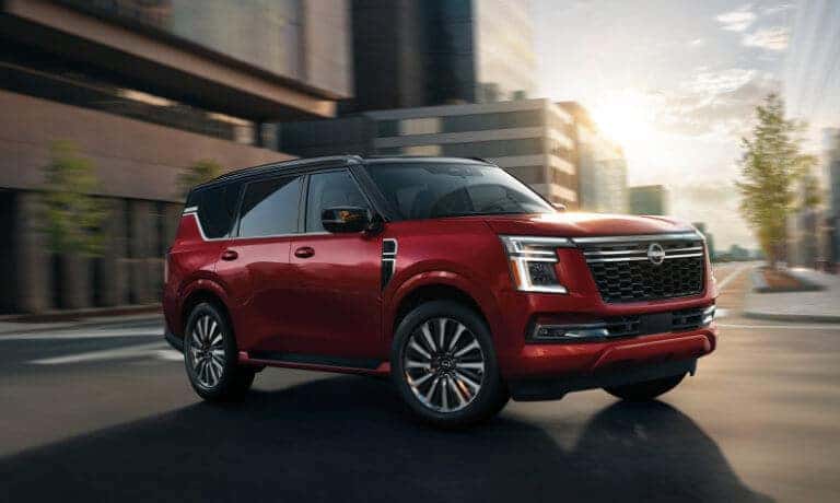 2026 Nissan Armada on city street driving fast