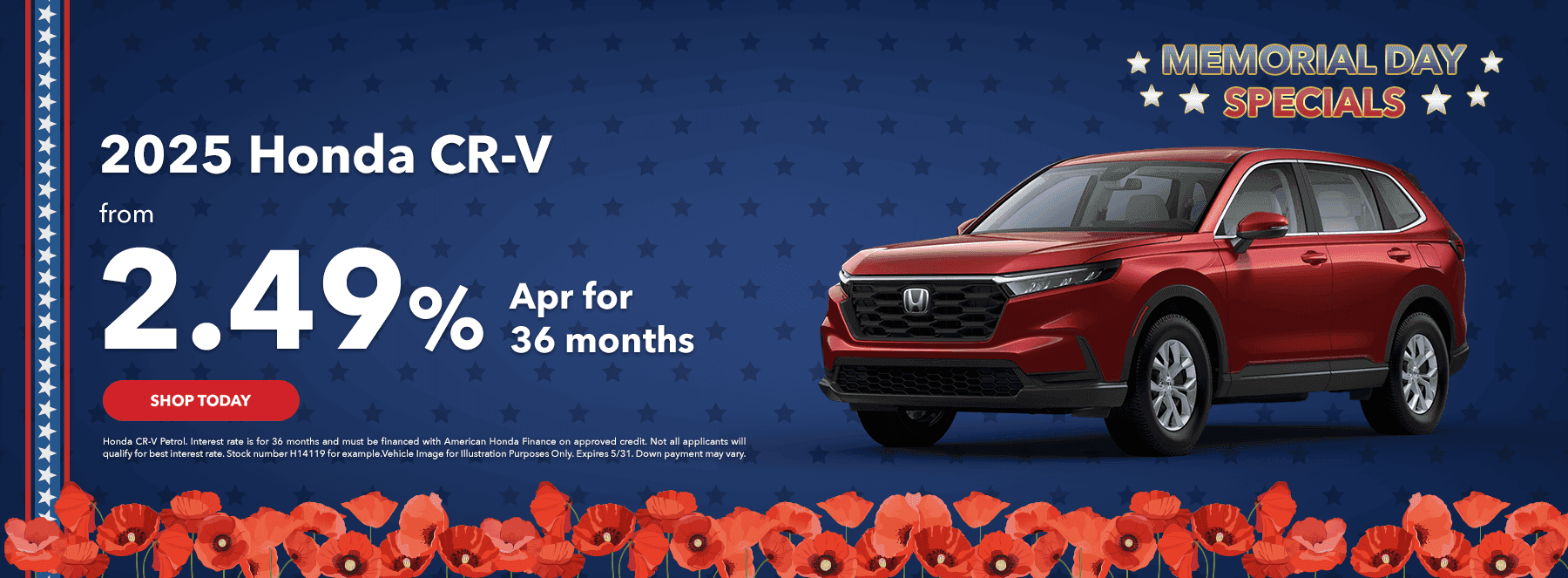 2025 Honda CR-V petrol from 2.49% APR for 36 months
